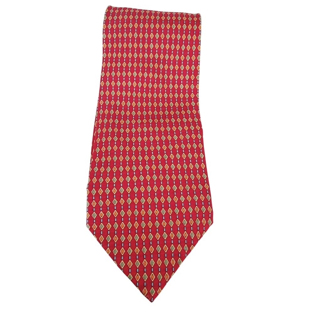 Tesoro‎ Rosso Silk Hand Made Tie Red Diamond Pattern Men's Necktie